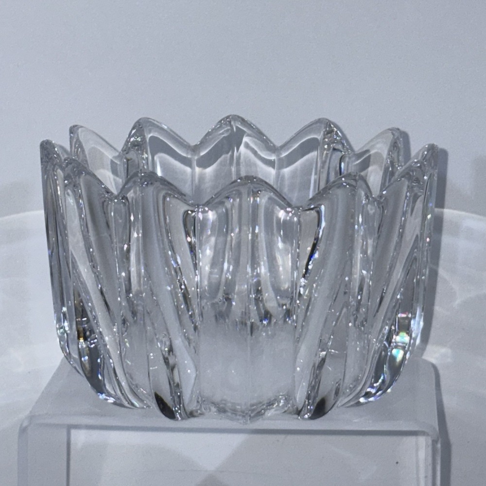 Vintage ORREFORS Fluted Crystal Glass Bowl‎ "Fleur" Signed 1980's Sweden Heavy